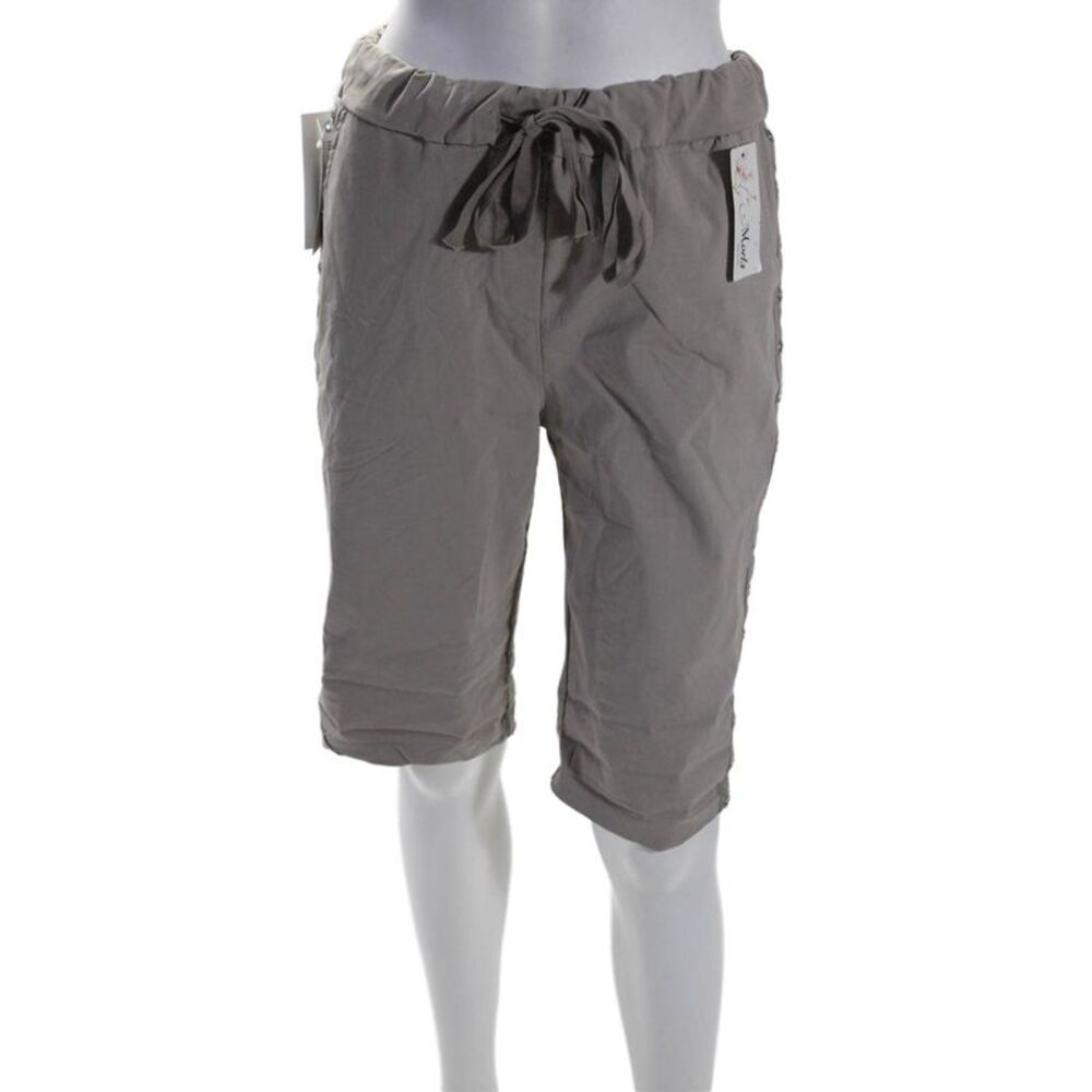 Moda Womens Linen Elastic Waistband Drawstring Cuff Bottom Shorts Beige Size S